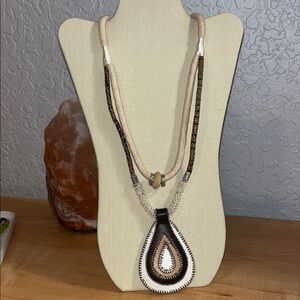 Elegant Black and Cream Tribal Native Teardrop Necklace